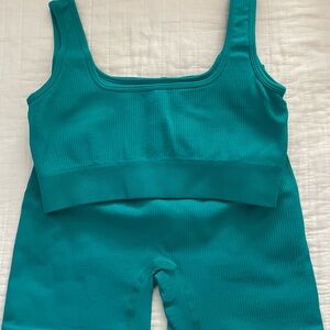 Kids Ribbed Tank and Shorts Set in Teal